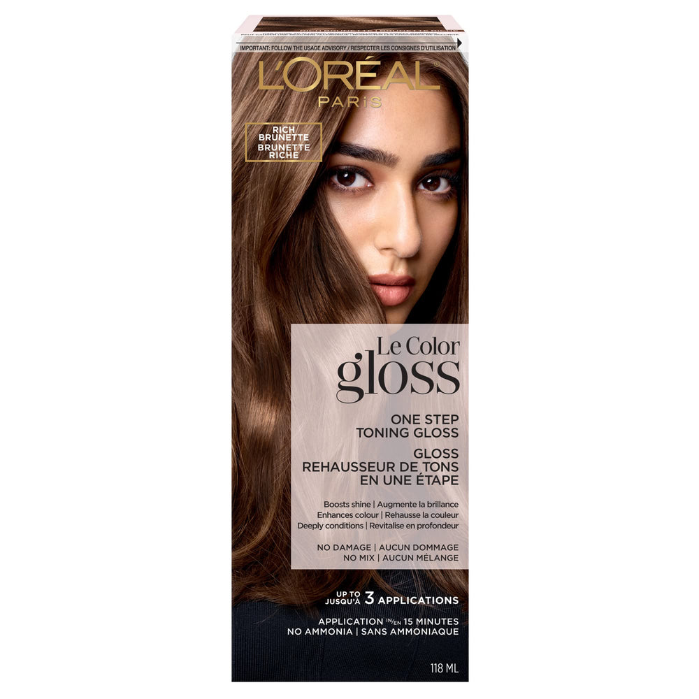 L’Oréal Paris Le Color tonifiant en une étape, bouteille brun chaud, couleur lumineuse.