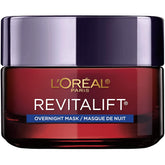 L'Oreal Paris Revitalift triple power overnight mask jar close-up, showing creamy hydration and anti-wrinkle potential.