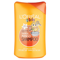 Shampoing pour enfants L’Oréal Paris Tropical Mango, bouteille; douceur cheveux délicats et routine quotidienne.