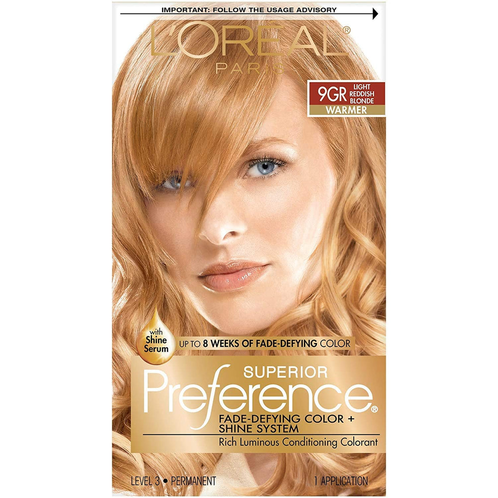 Gamme Superior Preference 9GR blond clair avec reflets rouges chauds, emballage élégant.