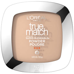 Poudre compacte True Match de L'Oréal Paris, boîtier fermé pour un fini naturel.