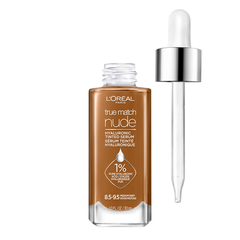 L'Oreal Paris True Match Nude Hyaluronic Serum Foundation bottle with hydrating glow