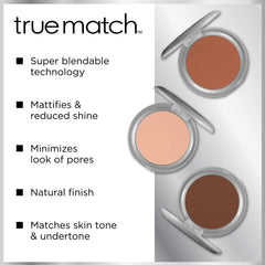 Poudre True Match avec applicateur intégré pour une application pratique.