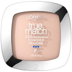 True Match Poudre compacte C2 Clair dans son emballage, rendu naturel.