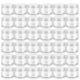 Pots Loretoy en plastique transparent avec couvercles, idéal pour cosmétiques et sels de bain.