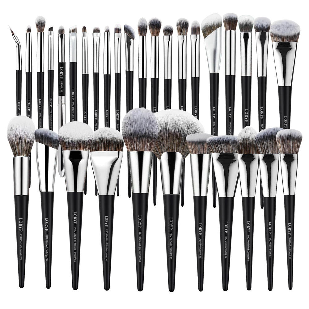 Ensemble de pinceaux LORYP 32 pièces, finition matte noire, polyvalence beauté