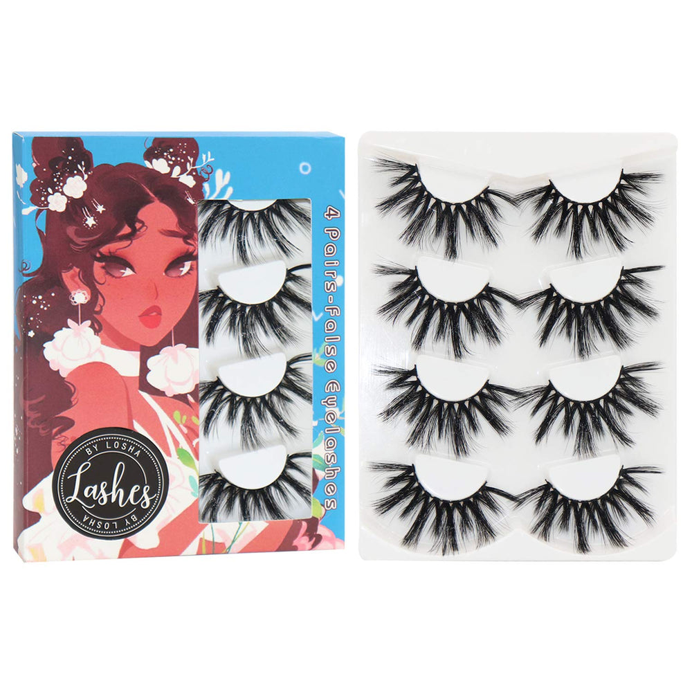 Cils Losha 25 mm 3D faux vison, volume épais pour un regard intense.