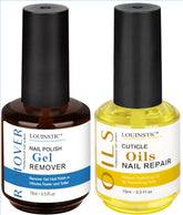 LOUINSTIC gel remover bottle close-up showing fast, acetone-free action.