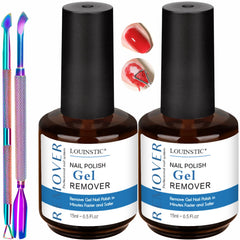 LOUINSTIC gel remover : deux bouteilles 15 ml, retrait rapide sans abîmer les ongles.