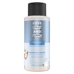 Love Beauty and Planet Weightless Volume Shampoo bottle with eco-friendly packaging.