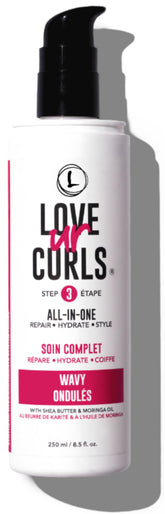 Love Ur Curls All-in-One Styler, flacon élégant, répare et hydrate les boucles.
