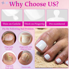 LoveOurHome boîtier d’ongles blancs à poser pour orteils, look naturel et brillant.