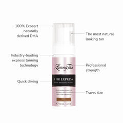 Kit voyage Loving Tan 2HR Express en format mini, pratique en déplacement.