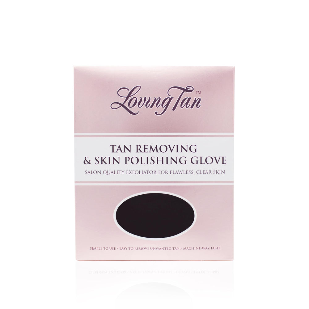 Gant Loving Tan pour retirer l'autobronzant et lisser la peau après douche.