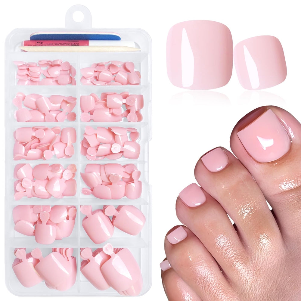 Ongles-pieds LuckForever rose clair, pose rapide et effet naturel.
