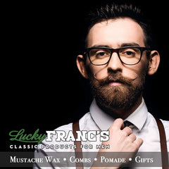 Application de la cire moustache Lucky Franc's pour un look net et maîtrisé.