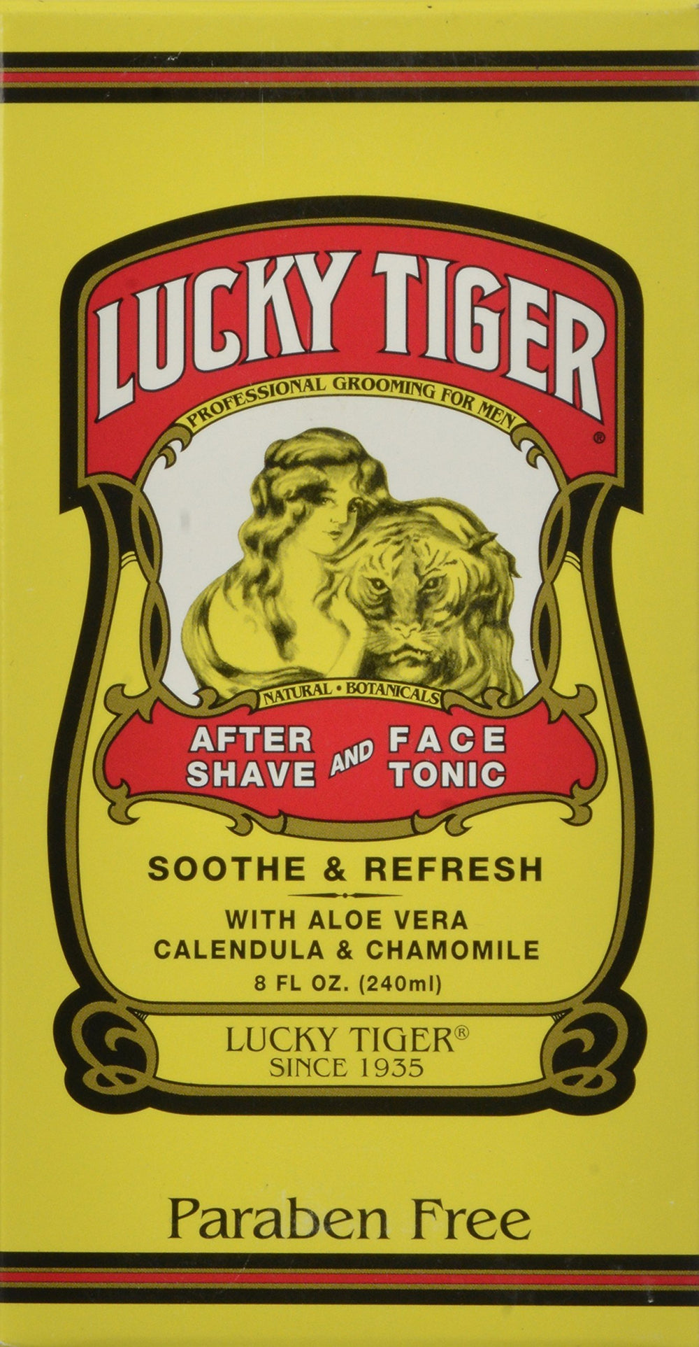 Lucky Tiger, bouteille d'après-rasage tonique 8 oz, apaise et rafraîchit après rasage.