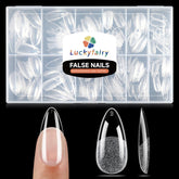 Luckyfairy embouts ongles amandes moyennes 240pc, emballage clair prêt à l’emploi.