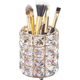 Porte-brosses Lugunu en cristal doré, rangement élégant pour votre vanity.