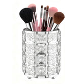 Porte-pinceaux LUGUNU avec cristal argenté sur coiffeuse, rangement élégant et pratique.
