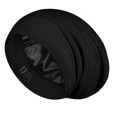 Bonnet LULUSILK en soie 100% Mulberry noir, protège les cheveux pendant le sommeil.