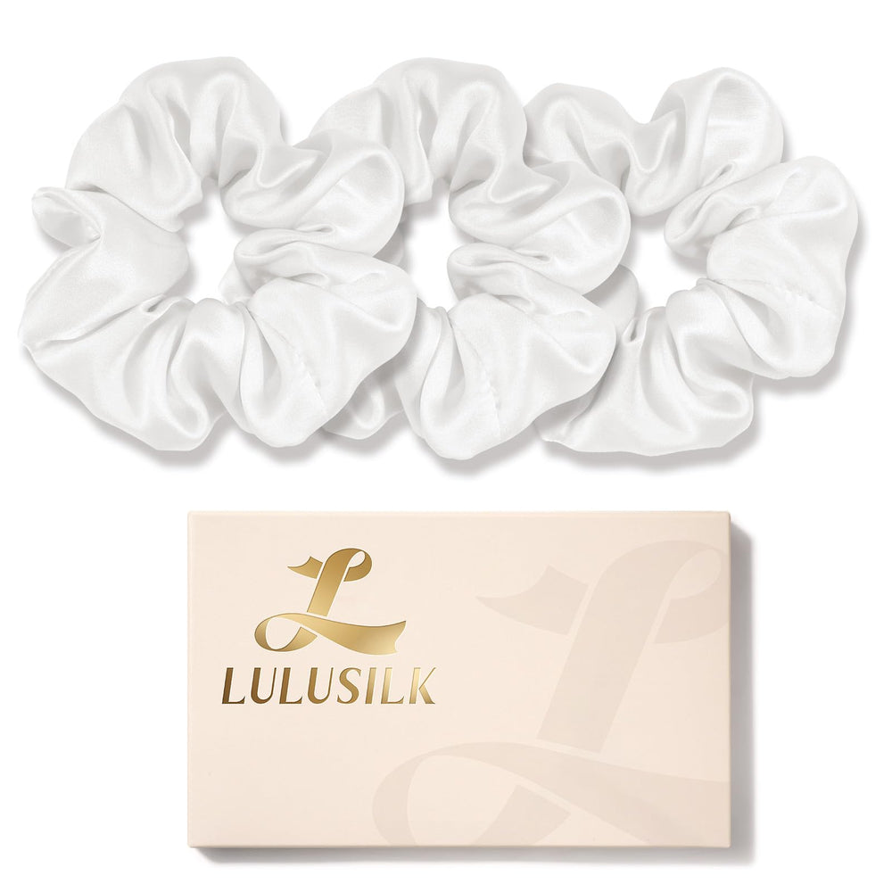 Scrunchies LULUSILK en soie Mulberry blanc, lot de 3, douceur pour cheveux