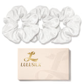 Scrunchies LULUSILK en soie Mulberry blanc, lot de 3, douceur pour cheveux