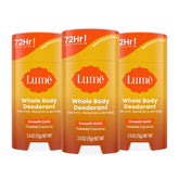 Lume déodorant en baton solide lisse au parfum coco toasté, application confortable.