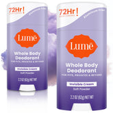 Lume déodorant corporel invisible en stick, emballage prêt à l’emploi et discret.