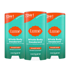 Lume Déodorant corps en stick concombre-menthe, pack de 3, parfum frais durable.