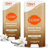 Lume Déodorant Crème Invisible Vanille Délice sur les aisselles, fraîcheur durable.