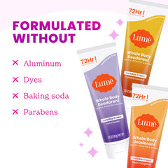 Lume Déodorant Protection 72 Heures pour une maîtrise longue durée des odeurs.
