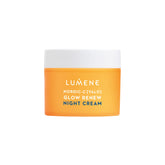 Lumene Nordic-C Valo Glow Renew crème nuit dans un pot, peau lumineuse au réveil.