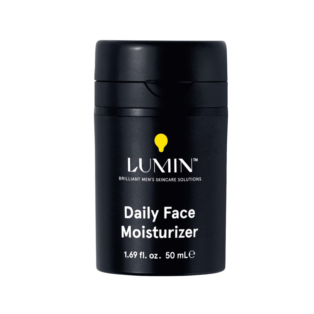 Lumin crème-visage pour homme en flacon, hydratation pratique et quotidienne.
