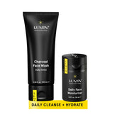 Duo Lumin Charbon Lavage et Crème Hydratante pour routine masculine simple