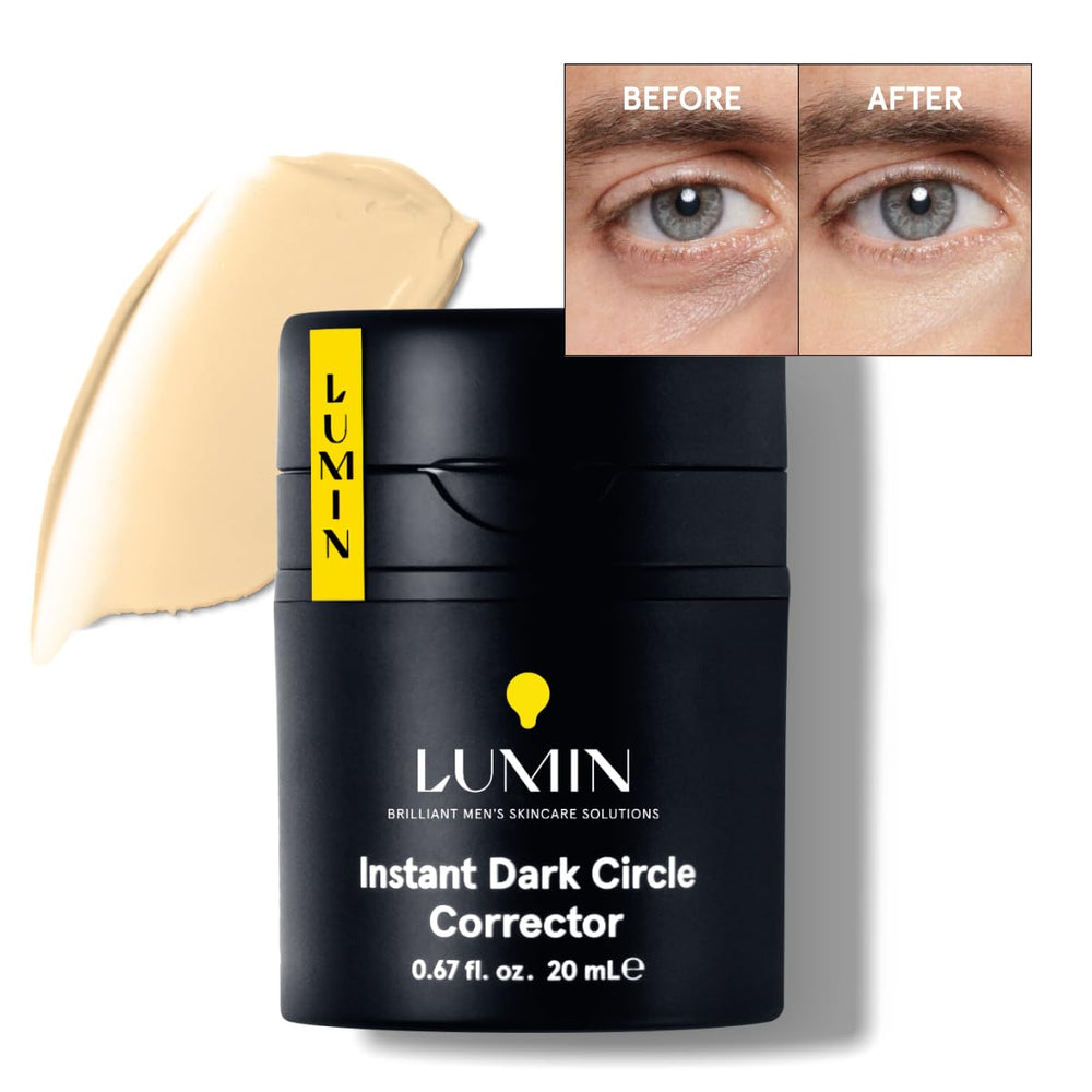 Lumin Instant Dark Circle Corrector for Men bottle front, sleek design and quick brightening