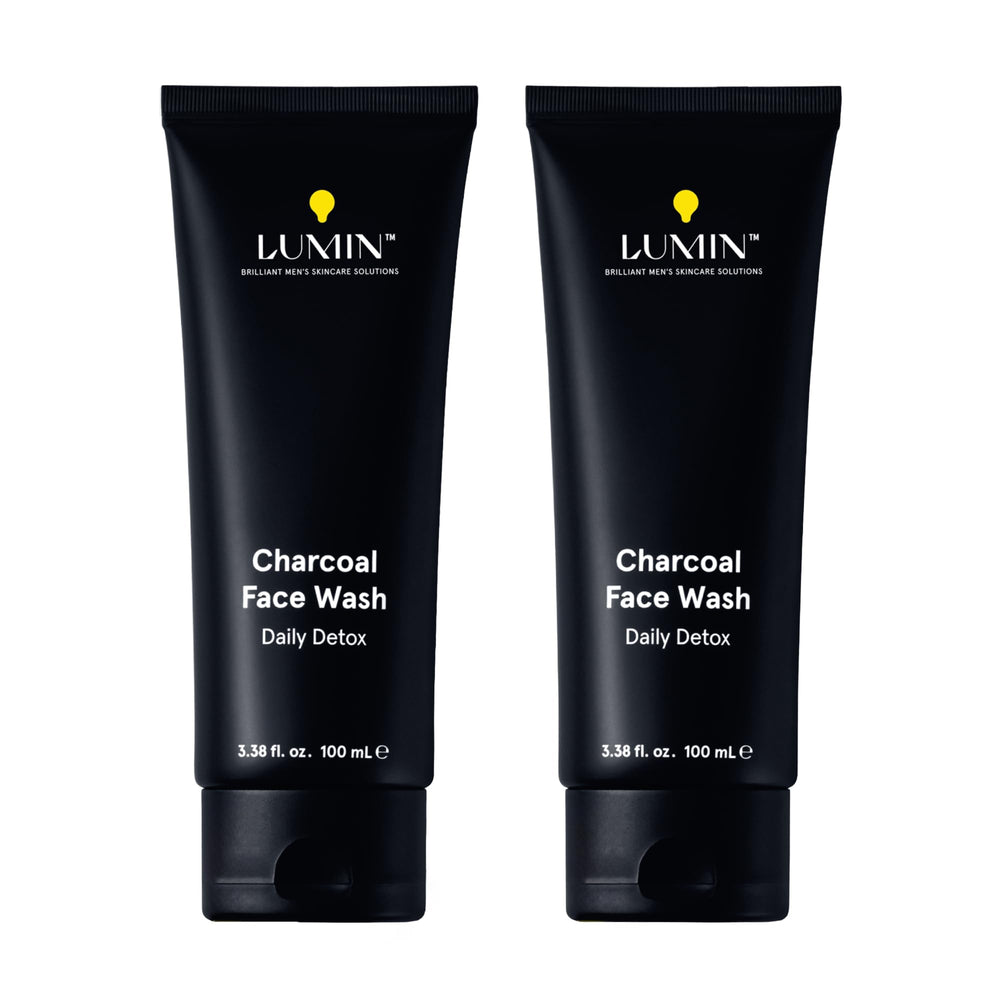 Lumin nettoyant charbon visage, bouteille: purifie en douceur et prépare le rasage.