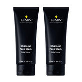 Lumin nettoyant charbon visage, bouteille: purifie en douceur et prépare le rasage.