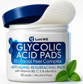 Tampons Glycoliques LumiWill pour le visage, exfoliation douce et teint uniforme.