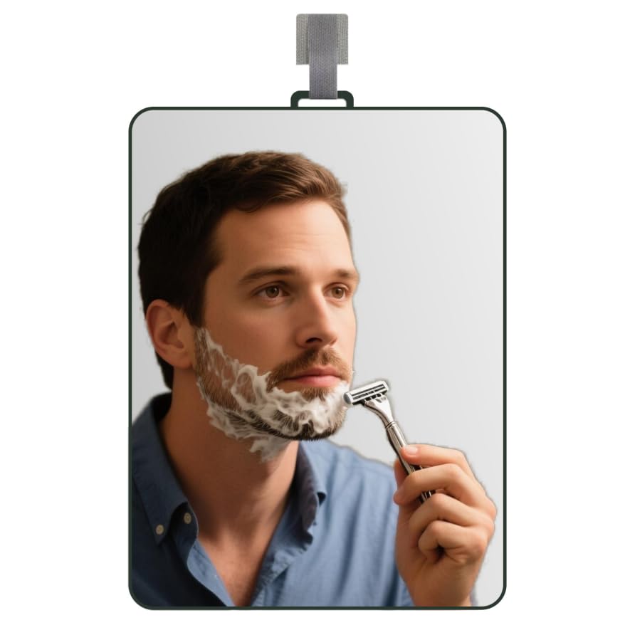 Miroir de douche LUNCHIS anti-buée pour un rasage clair sous la douche.