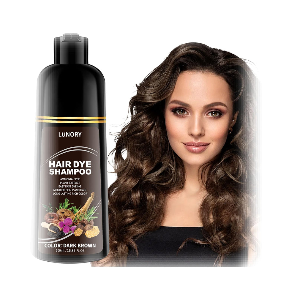 Lunory Shampoing Coloration Bouteille: couleur sombre et couverture des cheveux gris à domicile.