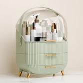 Lurcns Organisateur maquillage avec couvercle vert clair, rangement pratique pour vanity.