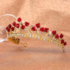 Lurrose Tiare Mariage Rouge Cristaux, éclat scintillant pour cérémonie et bal.