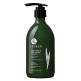 Shampoing L LUSETA arbre à thé argan – bouteille prête pour routine hydratante et netoyante.