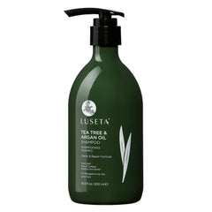 Shampoing L LUSETA arbre à thé argan – bouteille prête pour routine hydratante et netoyante.