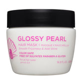Luseta Glossy Pearl Hair Mask bottle promoting smoothing and hydration.
