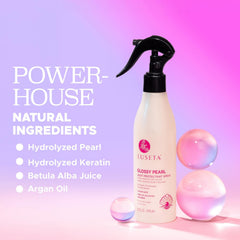 Luseta Glossy Pearl brumisateur sur cheveux humides – distribution homogène.