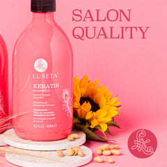 Ingrédients kératine du Luseta Keratine Shampoo visibles sur l'étiquette pour nourrir les longueurs.