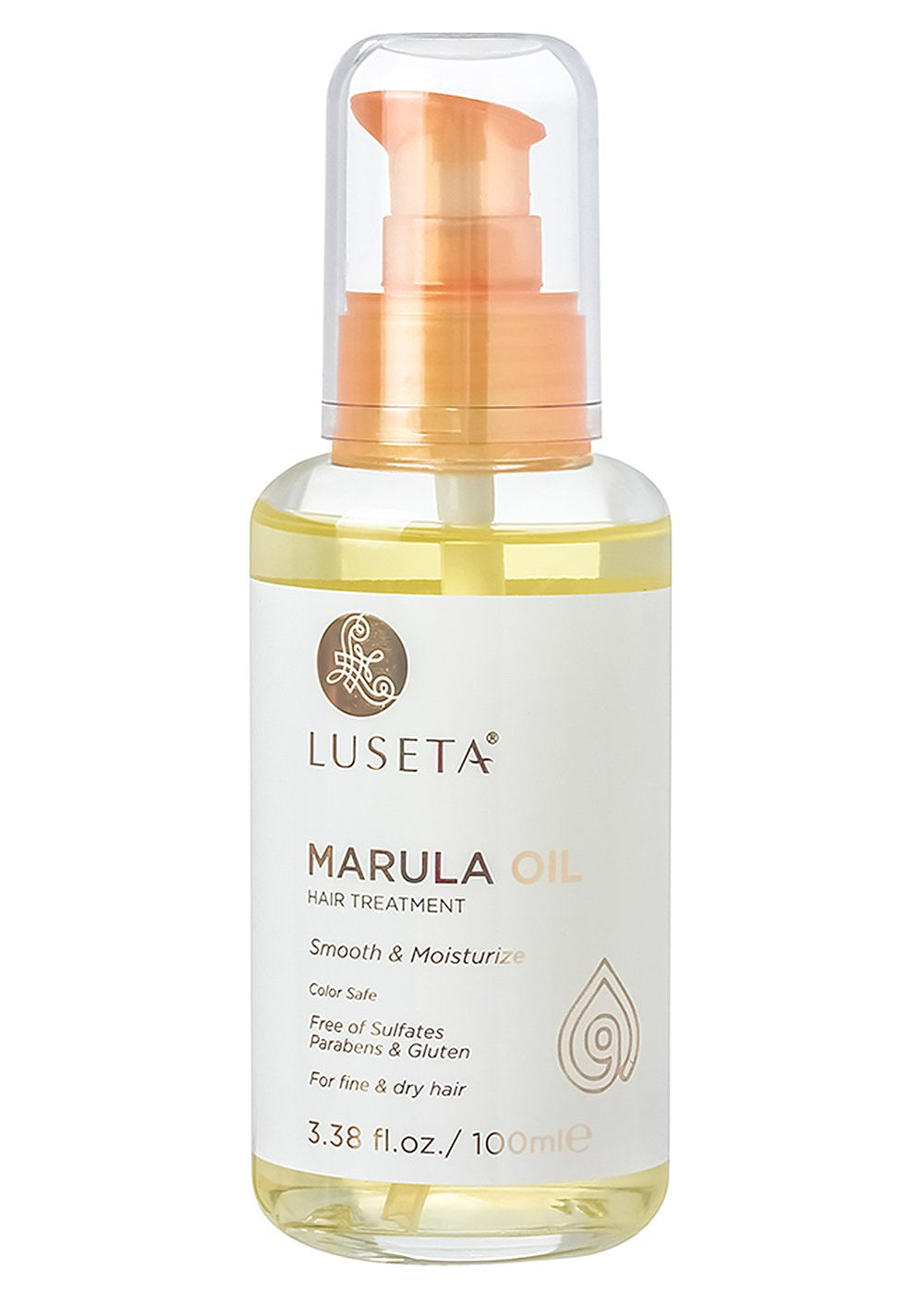 Luseta Marula Oil Hair Treatment bottle shows premium packaging and smoothing formula for fine hair
