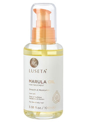 Luseta Marula Oil Hair Treatment bottle shows premium packaging and smoothing formula for fine hair